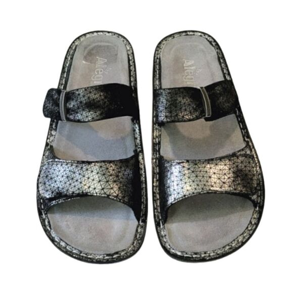 Alegria By PG Lite Karmen Pewter Wavy Leather Platform Slide Sandal Size EU 40 - Picture 3 of 9